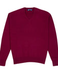 Robert Old - Claret Red Tobermorey 4ply V-Neck Cashmere Sweater CASHMERE Robert Old