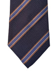 Italian three-fold Jacquard Dark Navy & Brown Bar Stripe Neck Tie TIES/CRAVATS Robert Old