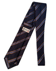 Italian three-fold Jacquard Dark Navy & Brown Bar Stripe Neck Tie TIES/CRAVATS Robert Old