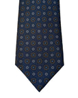 Italian Navy Blue Geometric Circles Print Seven Fold 100% Silk Tie TIES/CRAVATS Robert Old