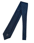 Italian Navy Blue Geometric Circles Print Seven Fold 100% Silk Tie TIES/CRAVATS Robert Old