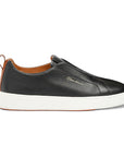 Santoni - Black Tumbled Leather Slip-On Sneaker SHOES Santoni