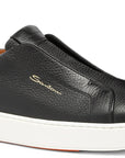 Santoni - Black Tumbled Leather Slip-On Sneaker SHOES Santoni