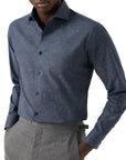 Eton - Navy Blue Paisley Print Cotton Slim Fit Shirt L/S SHIRTS Eton