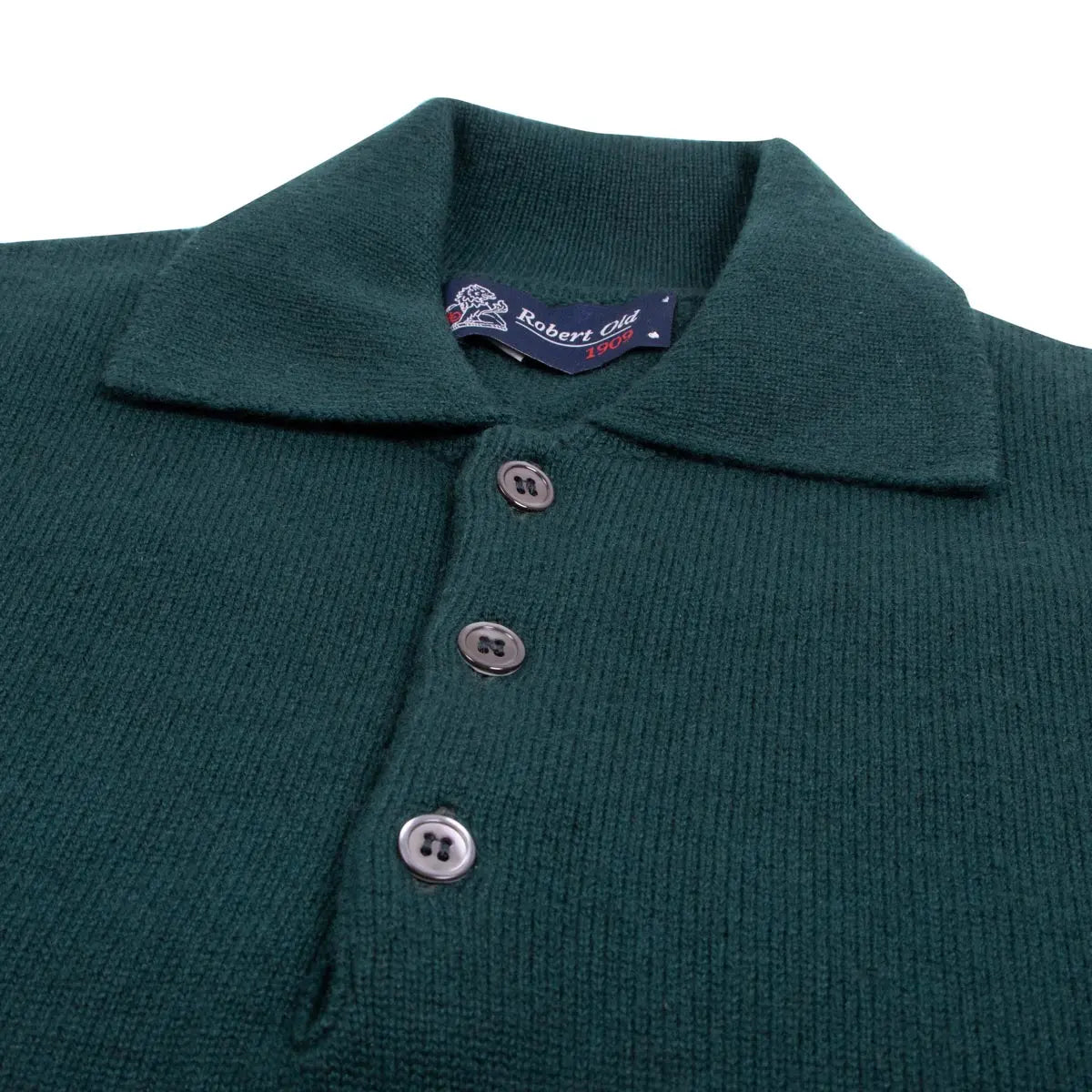 Robert Old - Bottle Green Balvenie 3 Button 4ply Cashmere Polo Sweater CASHMERE Robert Old
