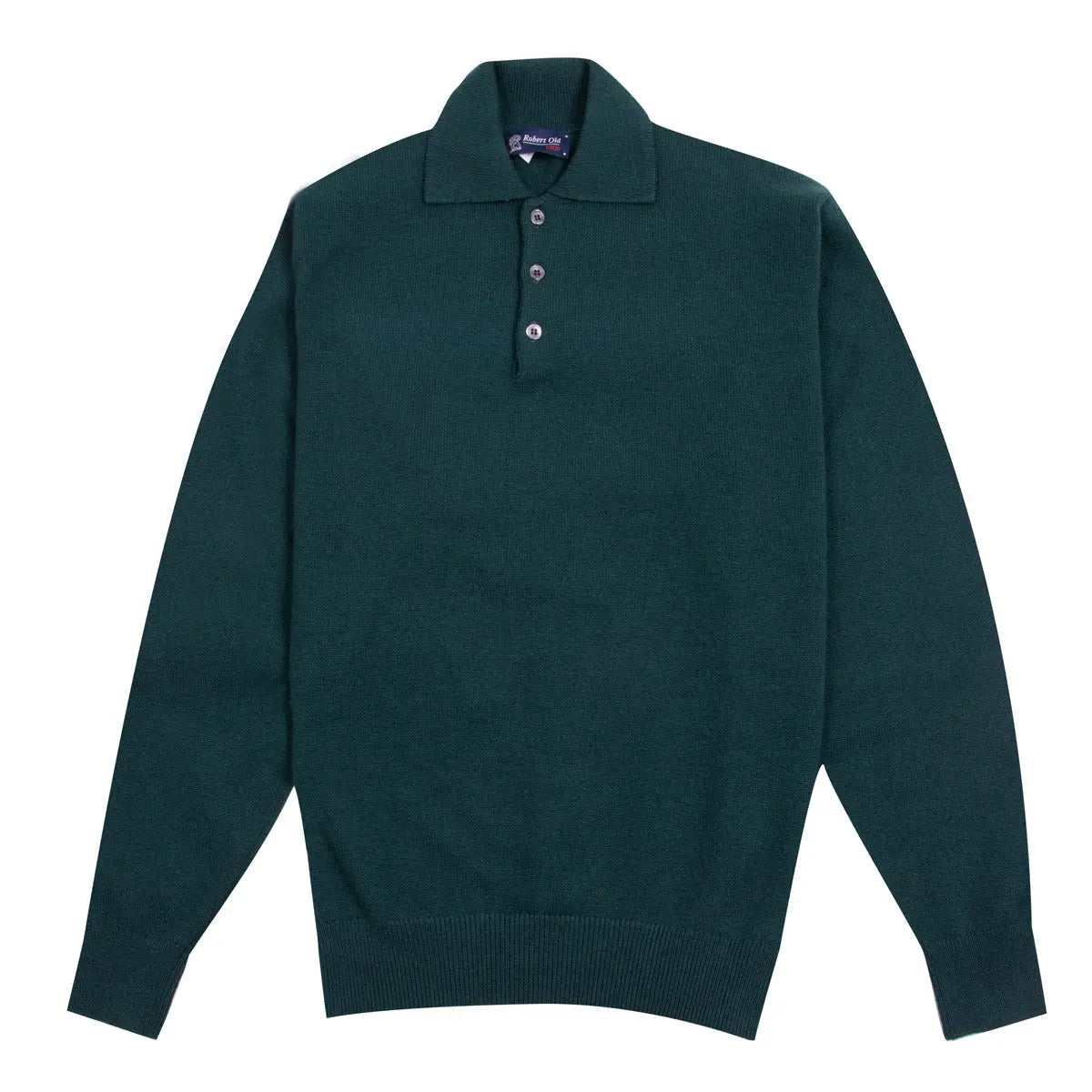 Robert Old - Bottle Green Balvenie 3 Button 4ply Cashmere Polo Sweater CASHMERE Robert Old