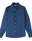 Royal Blue Italian Linen Slim Fit Long Sleeve Shirt
