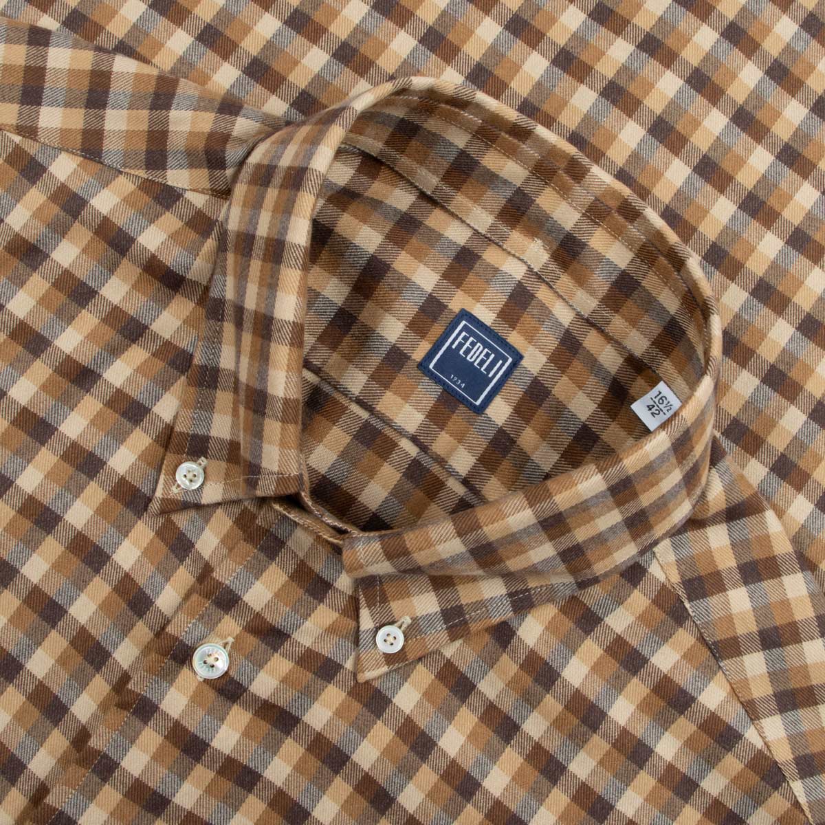 Fedeli - Brown Check 'Alberto' Slim Fit Brushed Cotton Long Sleeve Shirt L/S SHIRTS FEDELI
