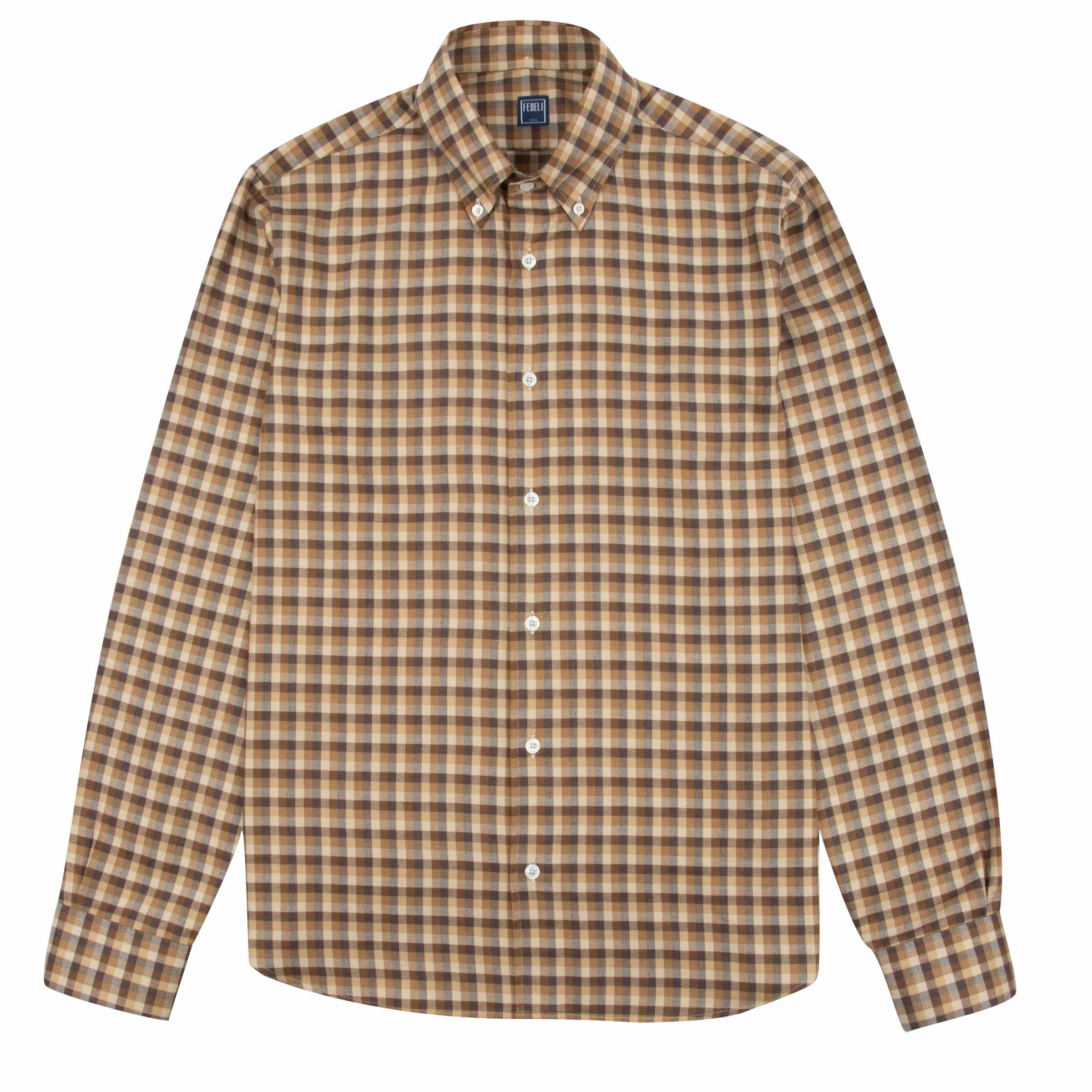 Fedeli - Brown Check 'Alberto' Slim Fit Brushed Cotton Long Sleeve Shirt L/S SHIRTS FEDELI
