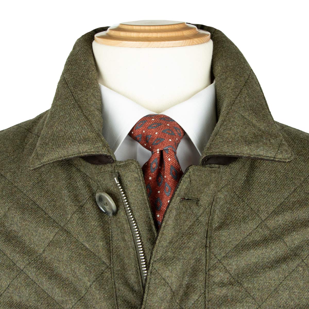 Robert Old - Dorset Green Diamond Quilt Overcoat Crafted with a Loro Piana Rain System Wool & Cashmere Fabric