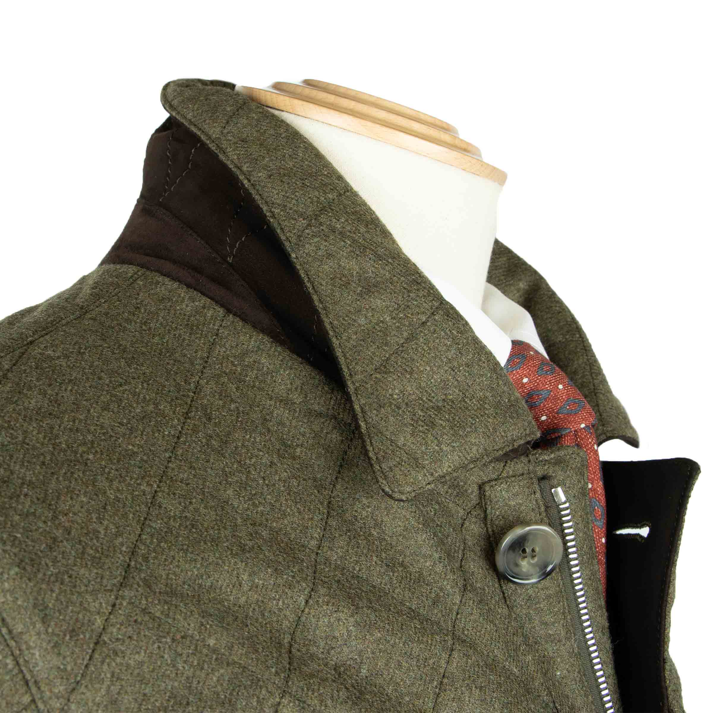 Robert Old - Dorset Green Diamond Quilt Overcoat Crafted with a Loro Piana Rain System Wool & Cashmere Fabric