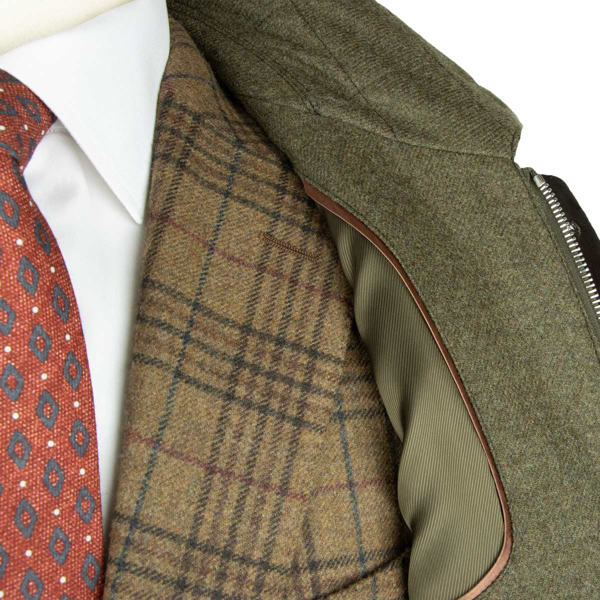 Robert Old - Dorset Green Diamond Quilt Overcoat Crafted with a Loro Piana Rain System Wool & Cashmere Fabric
