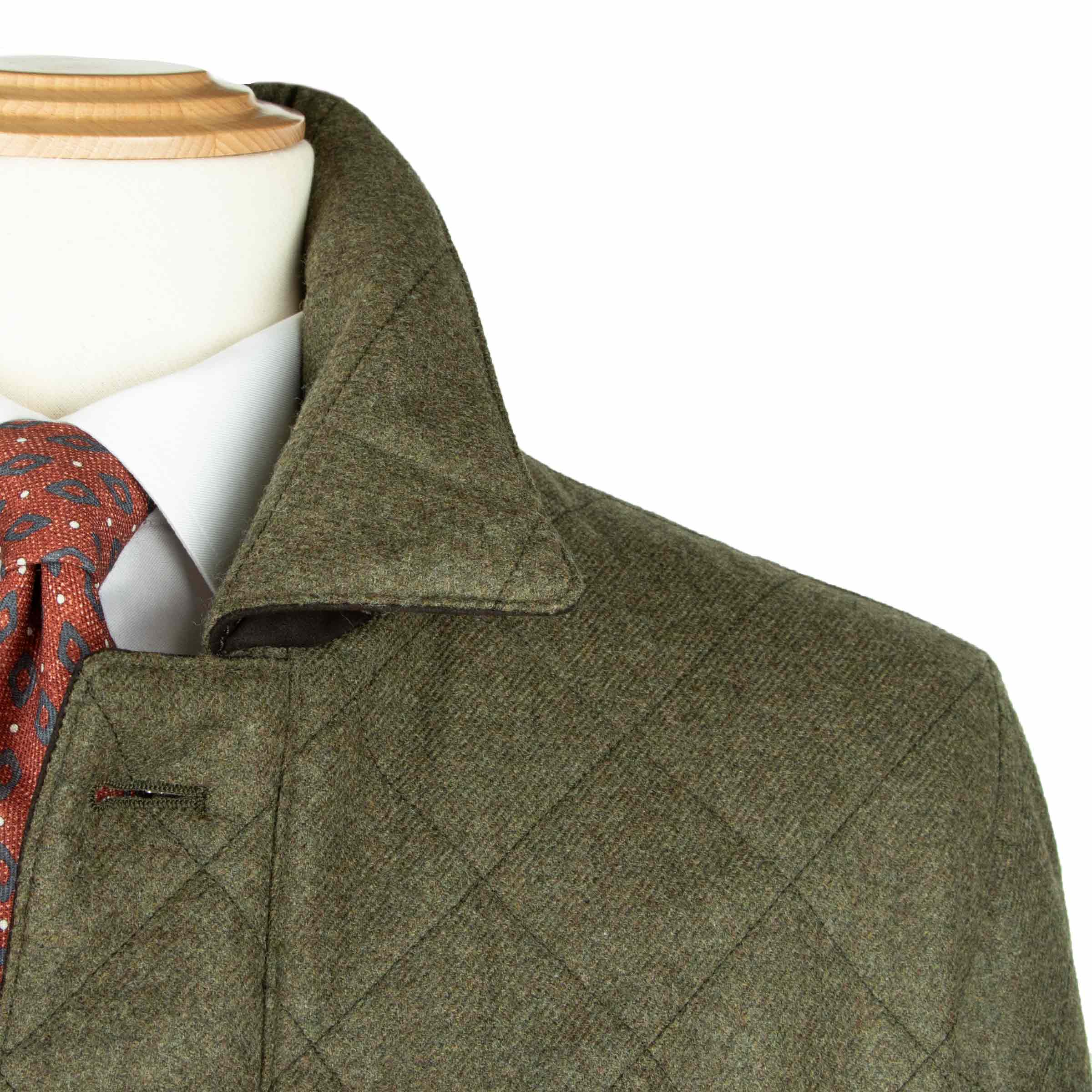 Robert Old - Dorset Green Diamond Quilt Overcoat Crafted with a Loro Piana Rain System Wool & Cashmere Fabric