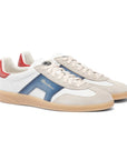 Santoni - White, Blue and Red Double Buckle Oly Leather & Suede Sneaker SHOES Santoni