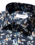 Eton - Navy Blue Floral Print Contemporary Fit Twill Shirt L/S SHIRTS Eton