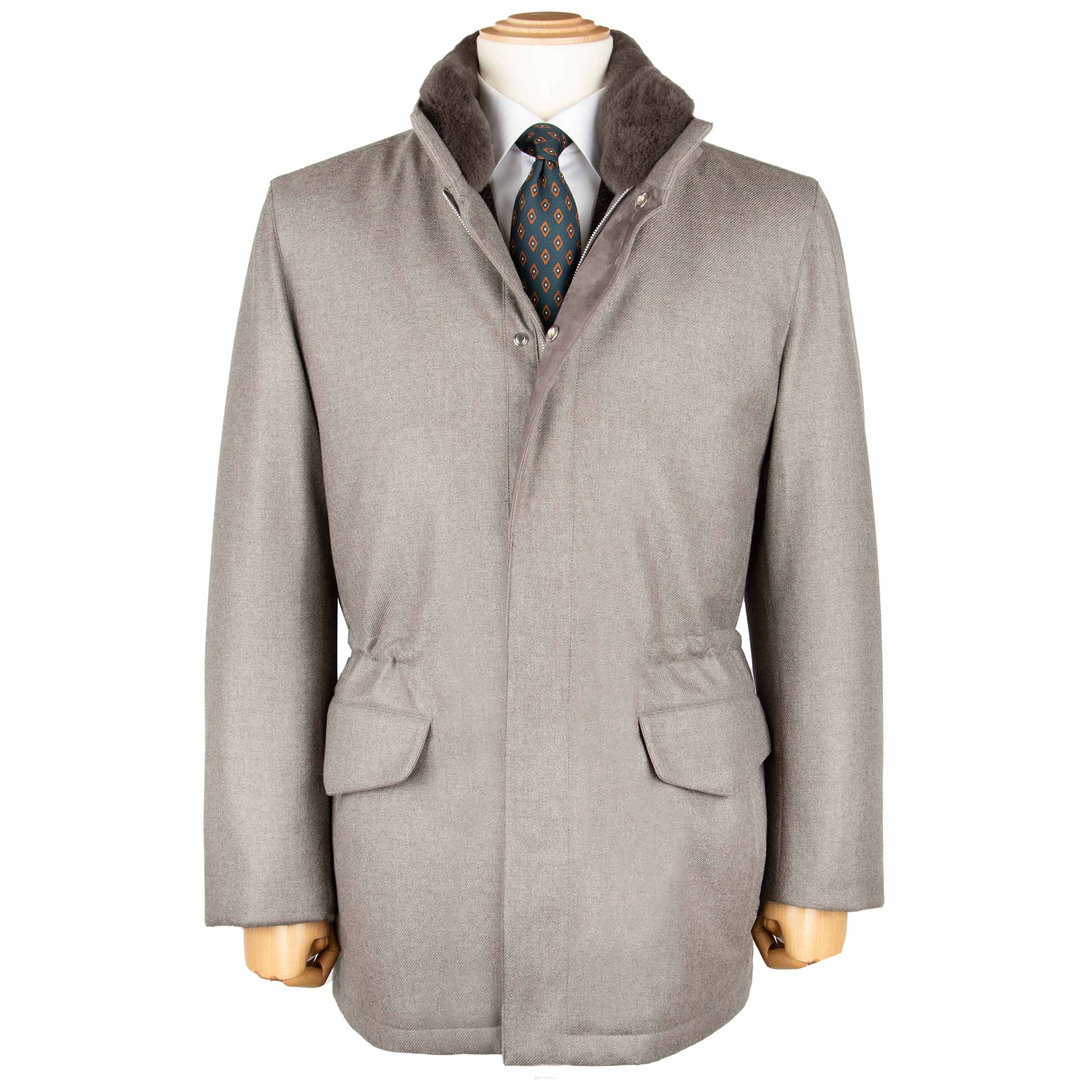 Robert Old - Grey Button Down Coat Crafted with a Loro Piana Green Storm System Wool & Cashmere Fabric