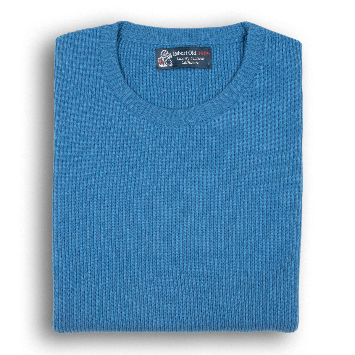 Robert Old - Airforce Blue Huntley 2ply Rib Crew Neck Cashmere Sweater CASHMERE Robert Old