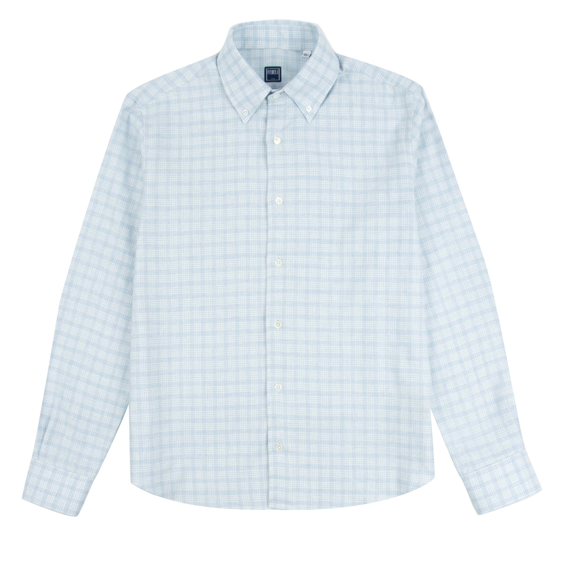 Fedeli - Light Blue Check 'Alberto' Slim Fit Brushed Cotton Long Sleeve Shirt