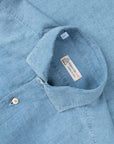 Light Denim Italian Linen & Cotton Slim Fit Long Sleeve Shirt