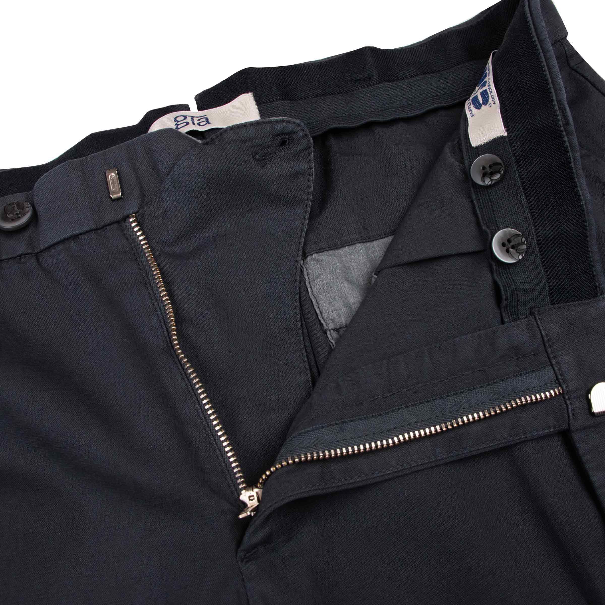 Navy Blue Stretch Cotton & Linen Twill Chinos CASUAL TROUSERS Robert Old