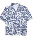 Robert Old - Navy Hawaiian Print Linen-Mix Resort Shirt S/S SHIRTS Robert Old
