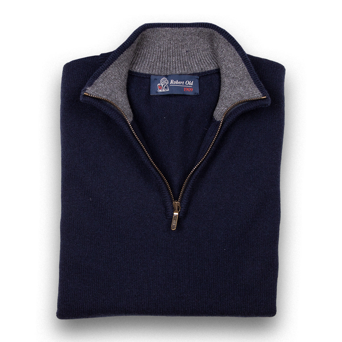 Robert Old - The Bowmore 1/4 Zip Neck Cashmere Sweater - Nero Navy / Derby CASHMERE Robert Old Nero Navy - Derby 36UK