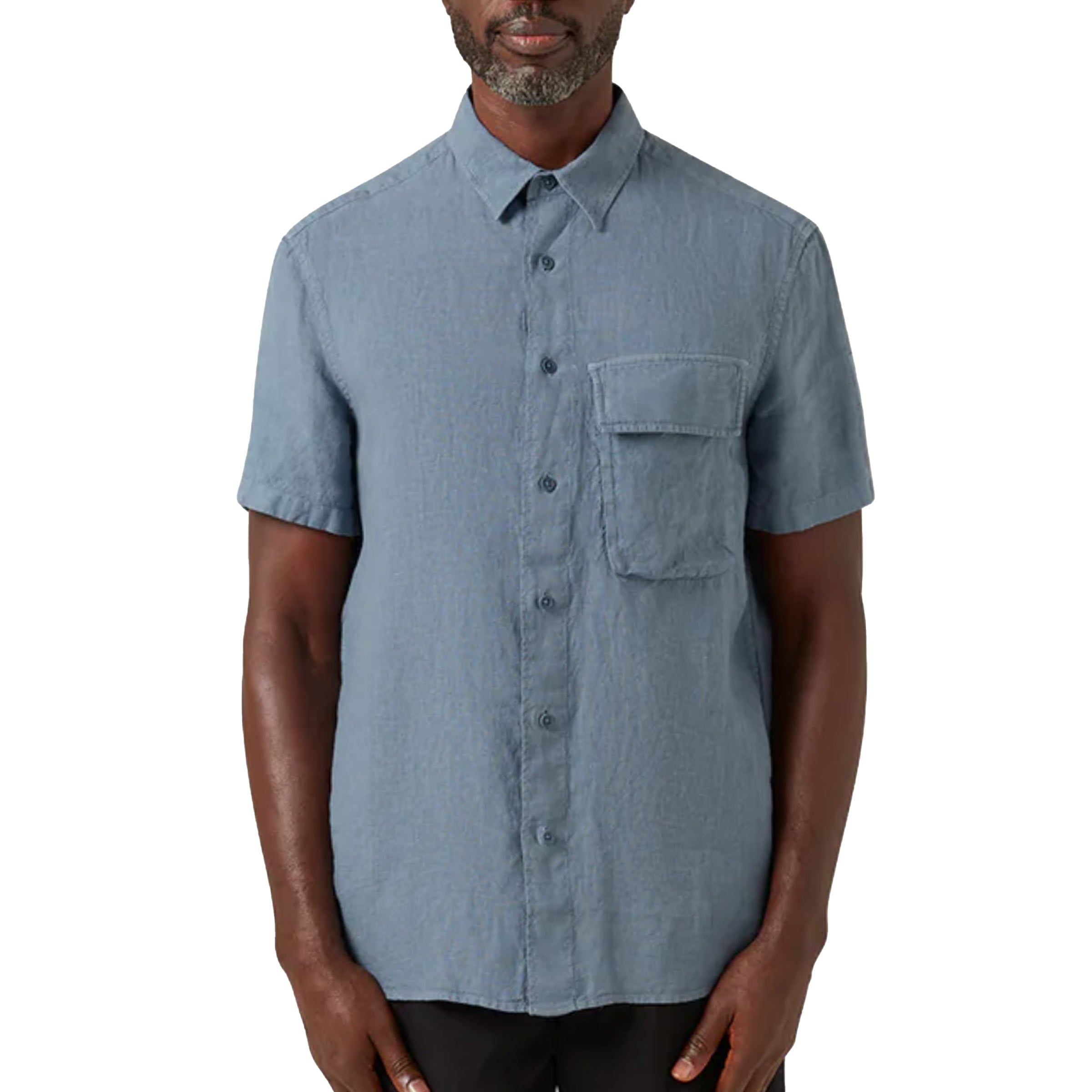 Belstaff - Blue Flint Scale Linen Short Sleeve Shirt S/S SHIRTS Belstaff