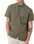 Belstaff - Surplus Green Scale Linen Short Sleeve Shirt S/S SHIRTS Belstaff