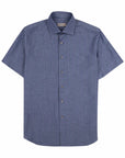 Robert Old - Navy Striped Seersucker Italian Cotton & Linen Shirt S/S SHIRTS Robert Old
