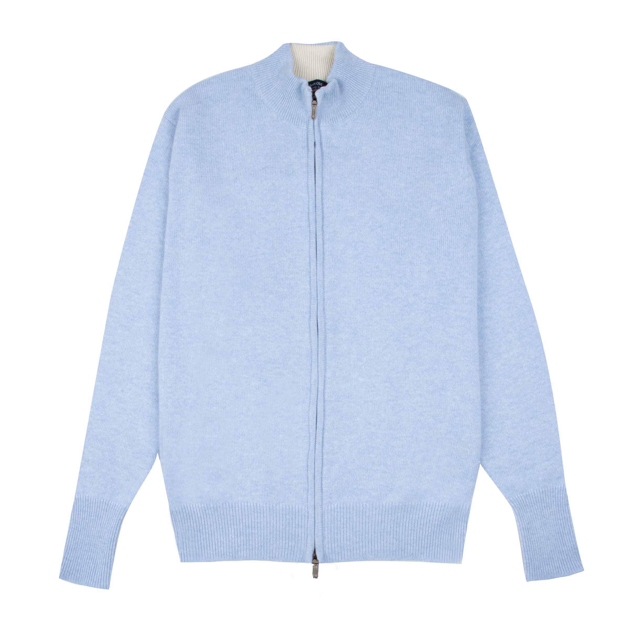 Robert Old - The Barra 4ply Full Zip Cashmere Cardigan - Atollo Blue / White Undyed CASHMERE Robert Old