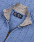 Robert Old - The Wellington Cashmere Ribbed Zip Neck Sweater - Azzuro/Brume CASHMERE Robert Old