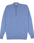 Robert Old - The Wellington Cashmere Ribbed Zip Neck Sweater - Azzuro/Brume CASHMERE Robert Old