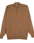 Robert Old - The Wellington Cashmere Ribbed Zip Neck Sweater - Caramel / Llama CASHMERE Robert Old