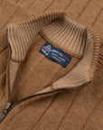 Robert Old - The Wellington Cashmere Ribbed Zip Neck Sweater - Caramel / Llama CASHMERE Robert Old