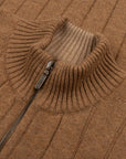 Robert Old - The Wellington Cashmere Ribbed Zip Neck Sweater - Caramel / Llama CASHMERE Robert Old