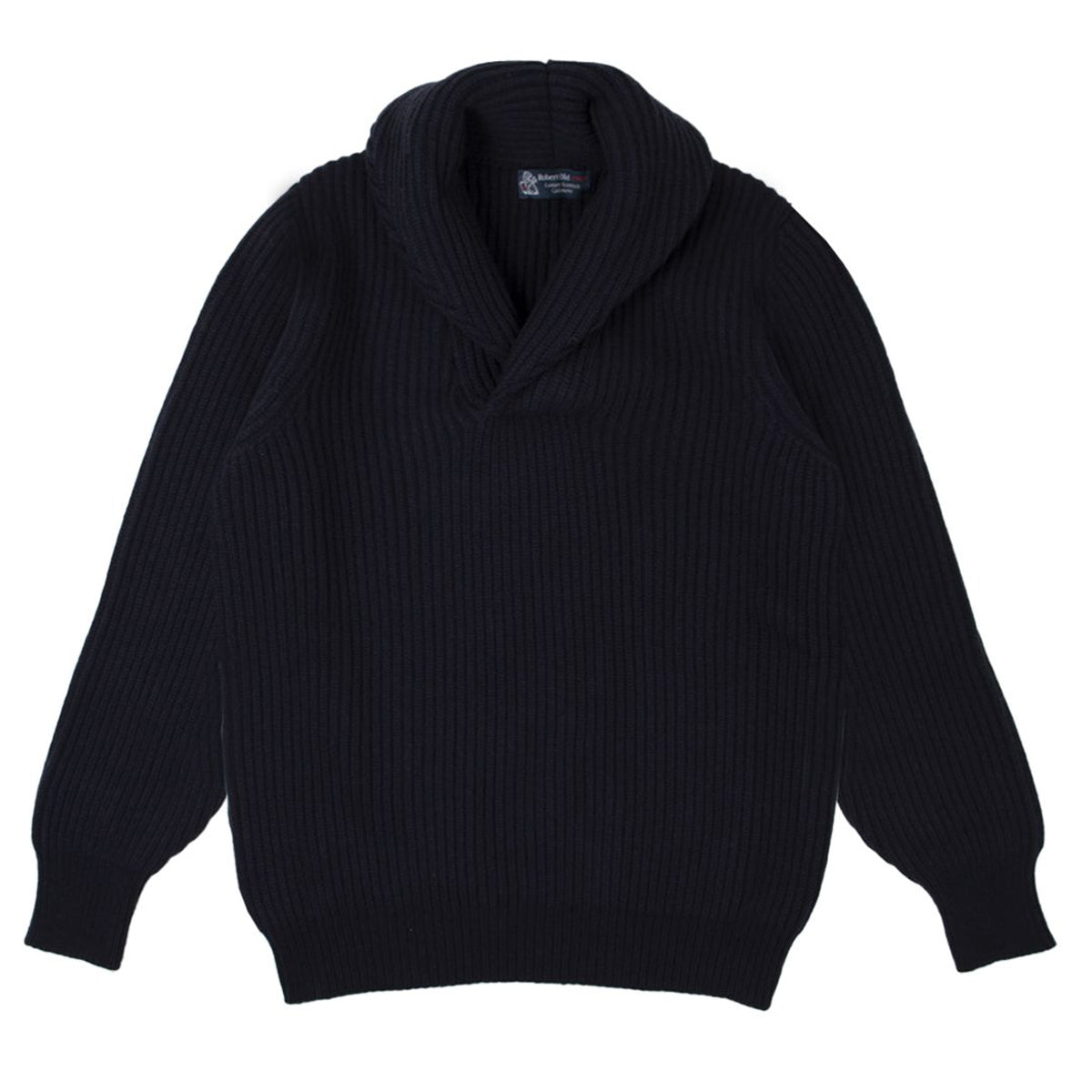 Robert Old Dark Navy Torridon 8Ply Cashmere Shawl Collar Pullover
