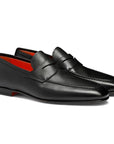 Santoni - Black Polished Leather Penny Loafer SHOES Santoni