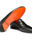 Santoni - Black Polished Leather Penny Loafer SHOES Santoni