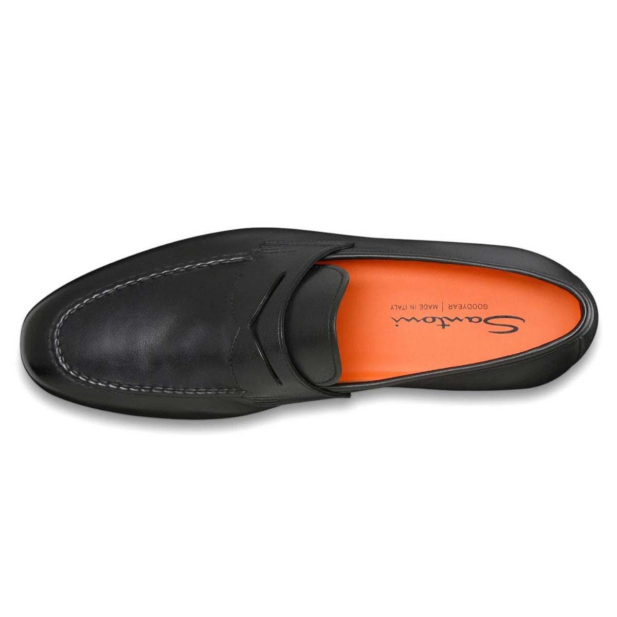 Santoni - Black Polished Leather Penny Loafer SHOES Santoni