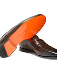 Santoni - Brown Polished Leather Penny Loafer SHOES Santoni