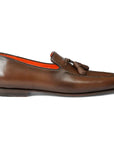 Santoni - Brown Polished Leather Tassel Loafer SHOES Santoni