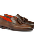 Santoni - Brown Polished Leather Tassel Loafer SHOES Santoni