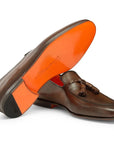 Santoni - Brown Polished Leather Tassel Loafer SHOES Santoni