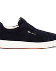 Santoni - Navy Suede Slip-On Sneaker SHOES Santoni