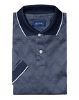 Eton - Navy Zigzag Jacquard Filo di Scozia Polo Shirt S/S POLOS Eton