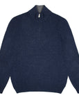 Robert Old - Navy Contrast Virgin Wool & Cashmere Zip Neck Sweater KNITWEAR Robert Old