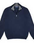 Robert Old - Navy Contrast Virgin Wool & Cashmere Zip Neck Sweater KNITWEAR Robert Old