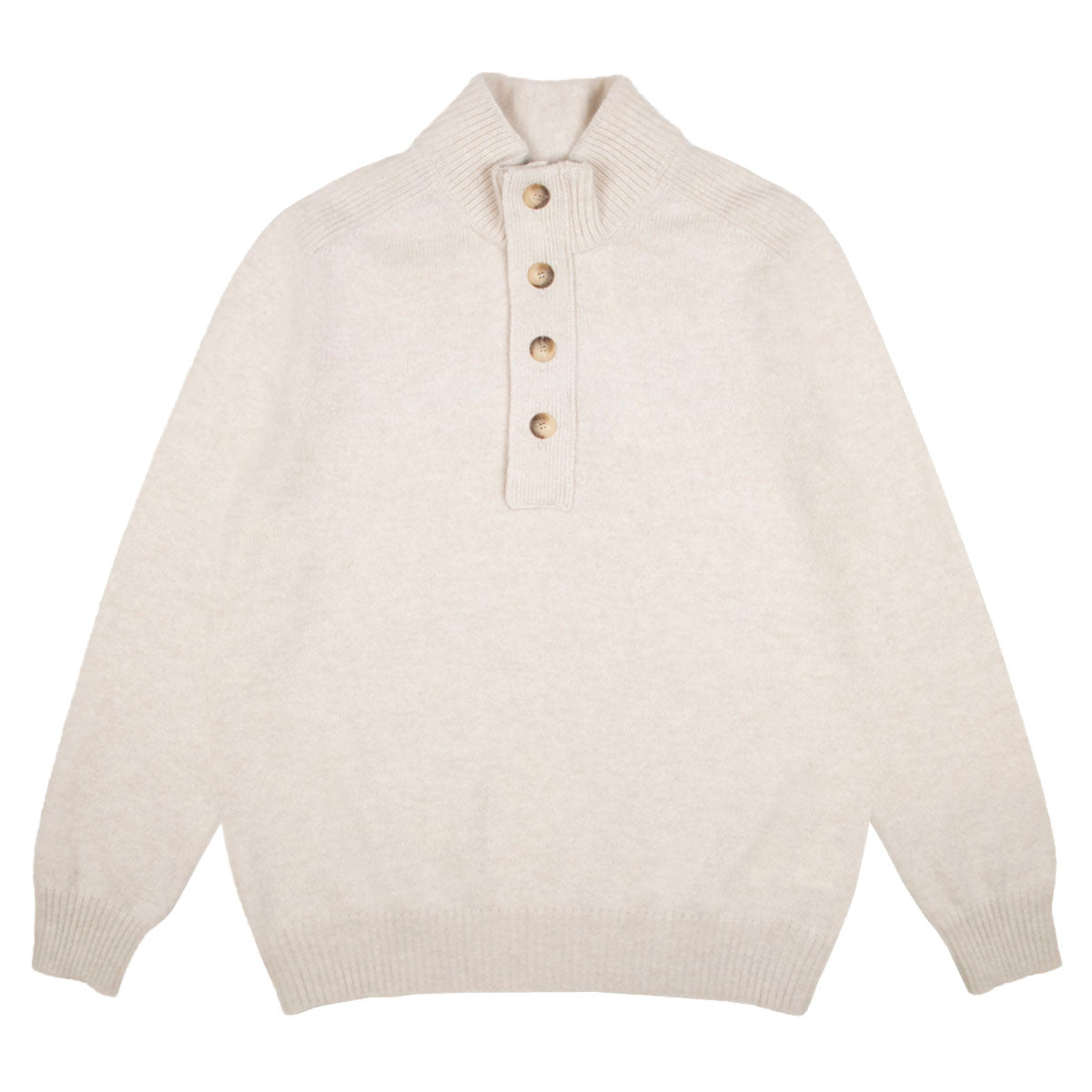 Robert Old - Oatmeal Virgin Wool Buttoned Zip-Neck Wool Jumper KNITWEAR Robert Old