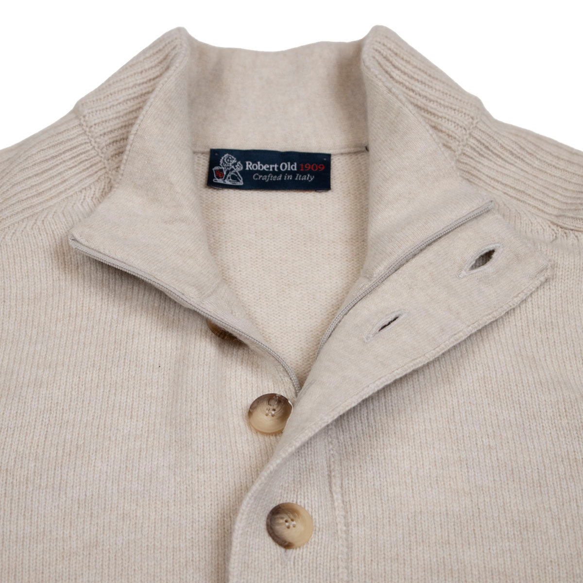 Robert Old - Oatmeal Virgin Wool Buttoned Zip-Neck Wool Jumper KNITWEAR Robert Old