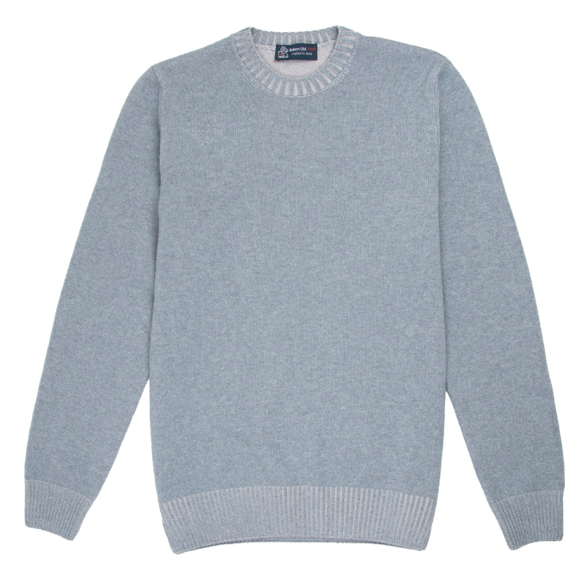 Robert Old - Ice Blue Wool & Cashmere Blend Crew Neck Jumper KNITWEAR Robert Old